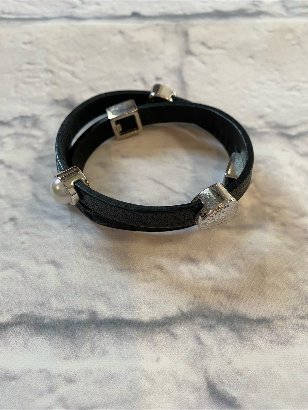 Black Double-Wrap Bracelet with Silver-Tone Accents